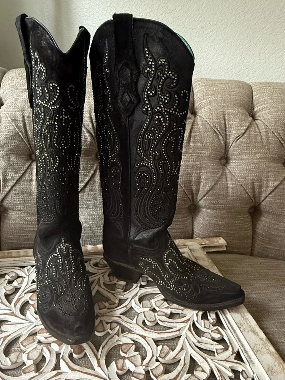 Corral Black Embellished Over-the-Knee Western Black Boots Women’s 8